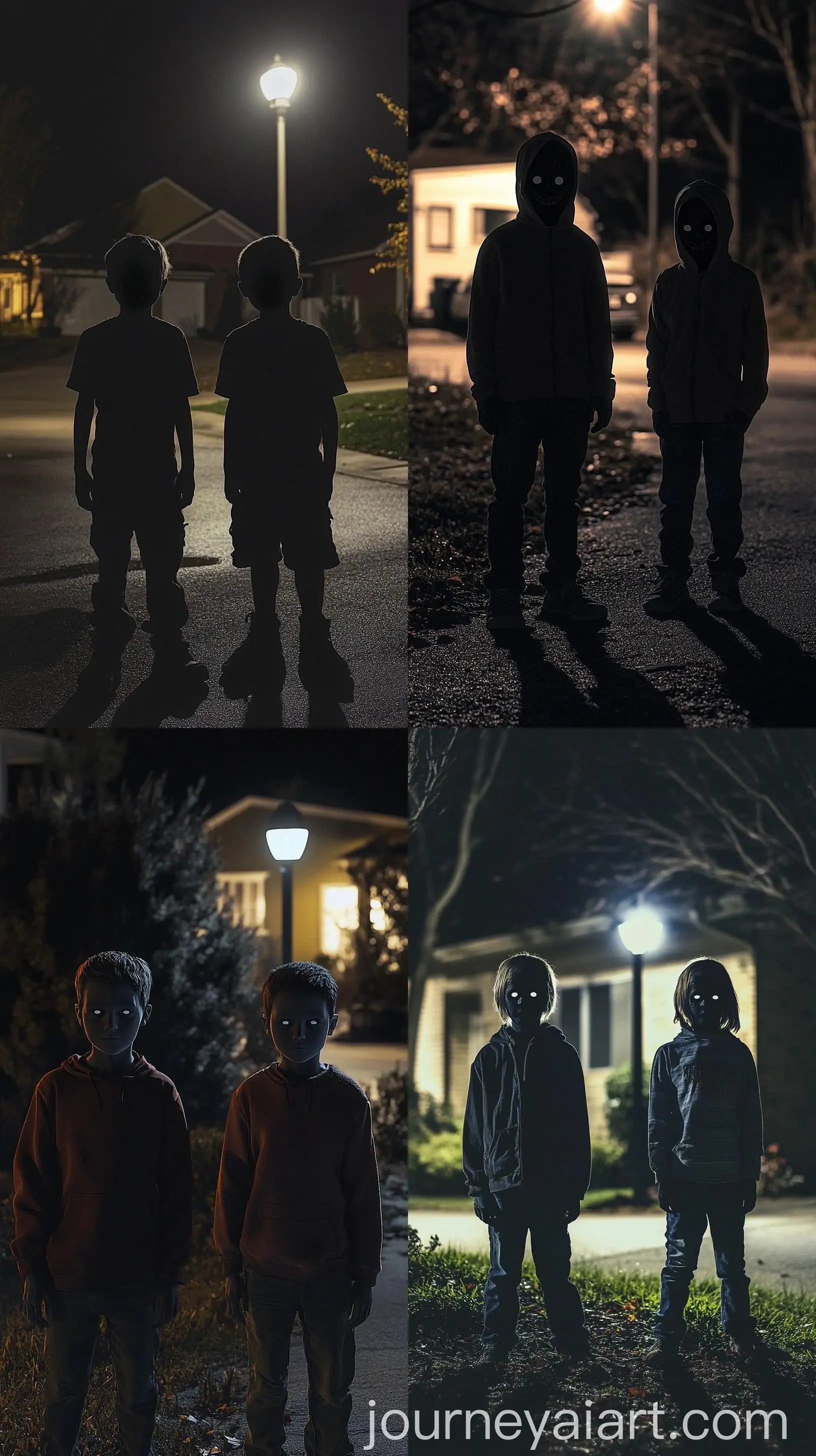 Children-with-Mysterious-Black-Eyes-in-Suburban-Night-Shadows