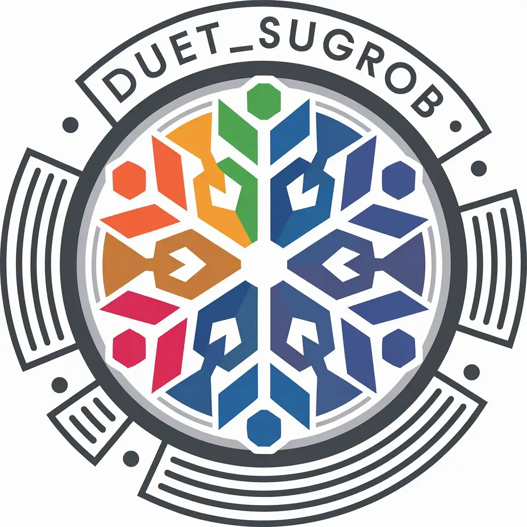 a vector logo design,with the text "DUET_SUGROB", main symbol:Colored snowflake,complex,be used in Entertainment industry,clear background