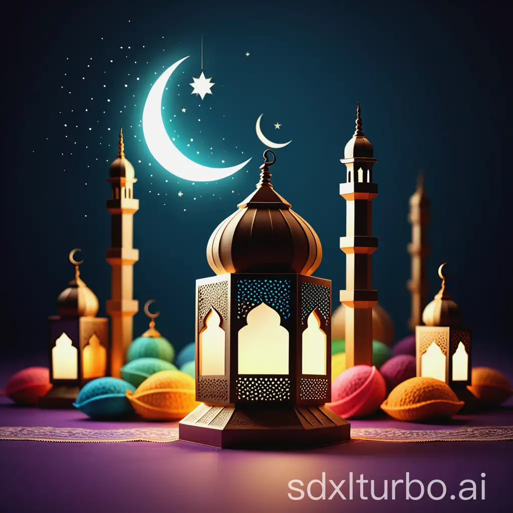 Ramadan-Kareem-Celebrations-with-Lanterns-and-Crescent-Moon