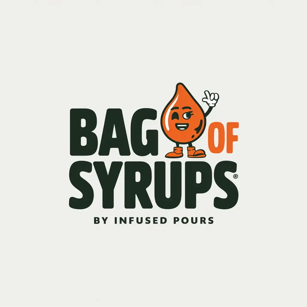 LOGO Design for Bag of Syrups Playful Orange Syrup Character with Bold Text and Clean Background