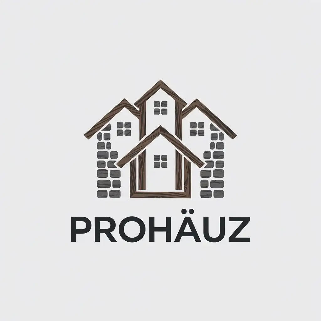 LOGO-Design-for-ProHauz-Stone-and-Wooden-Houses-Icon-in-Minimalistic-Style