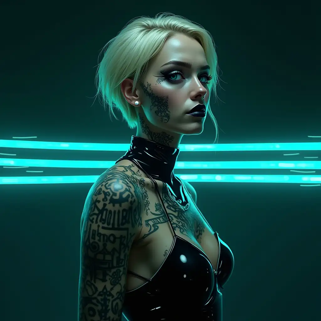 Cyberpunk-Woman-with-Intense-Expression-and-Intricate-Tattoos