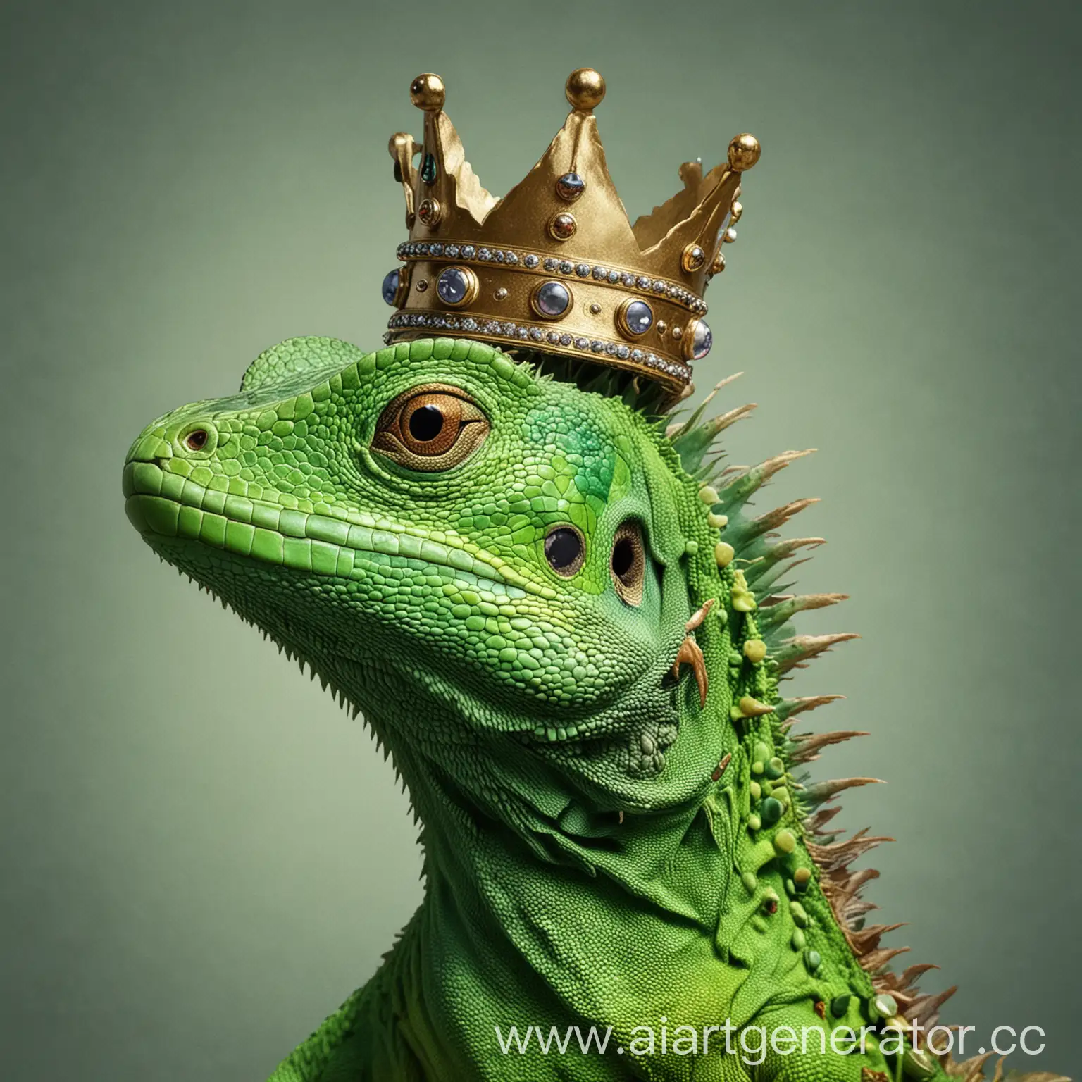 Regal-Bright-Green-Lizard-with-Crown