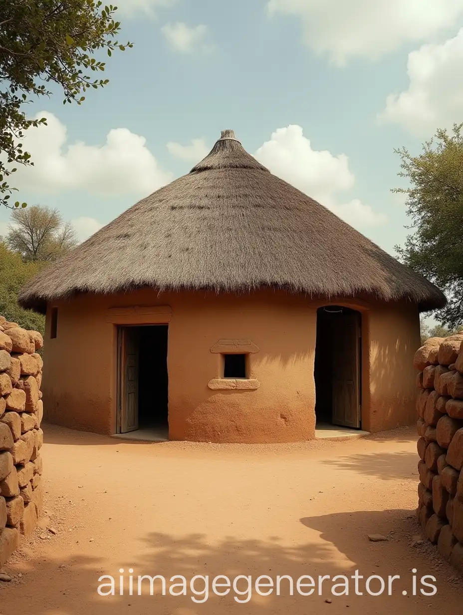 old african village house and compound in 1900 century built with soil and papyrus