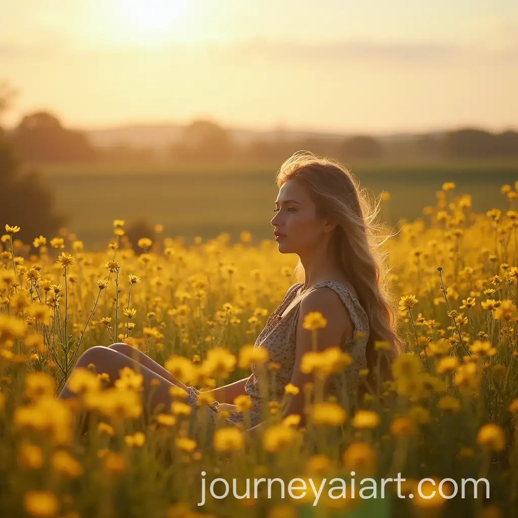Soldier-Sitting-in-Flower-Field-Under-Sunlight-in-Spring