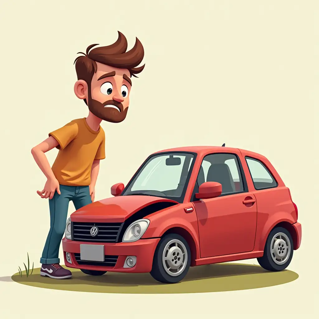 Man-with-Concerned-Expression-Looking-at-Damaged-Car-in-3D-Illustration