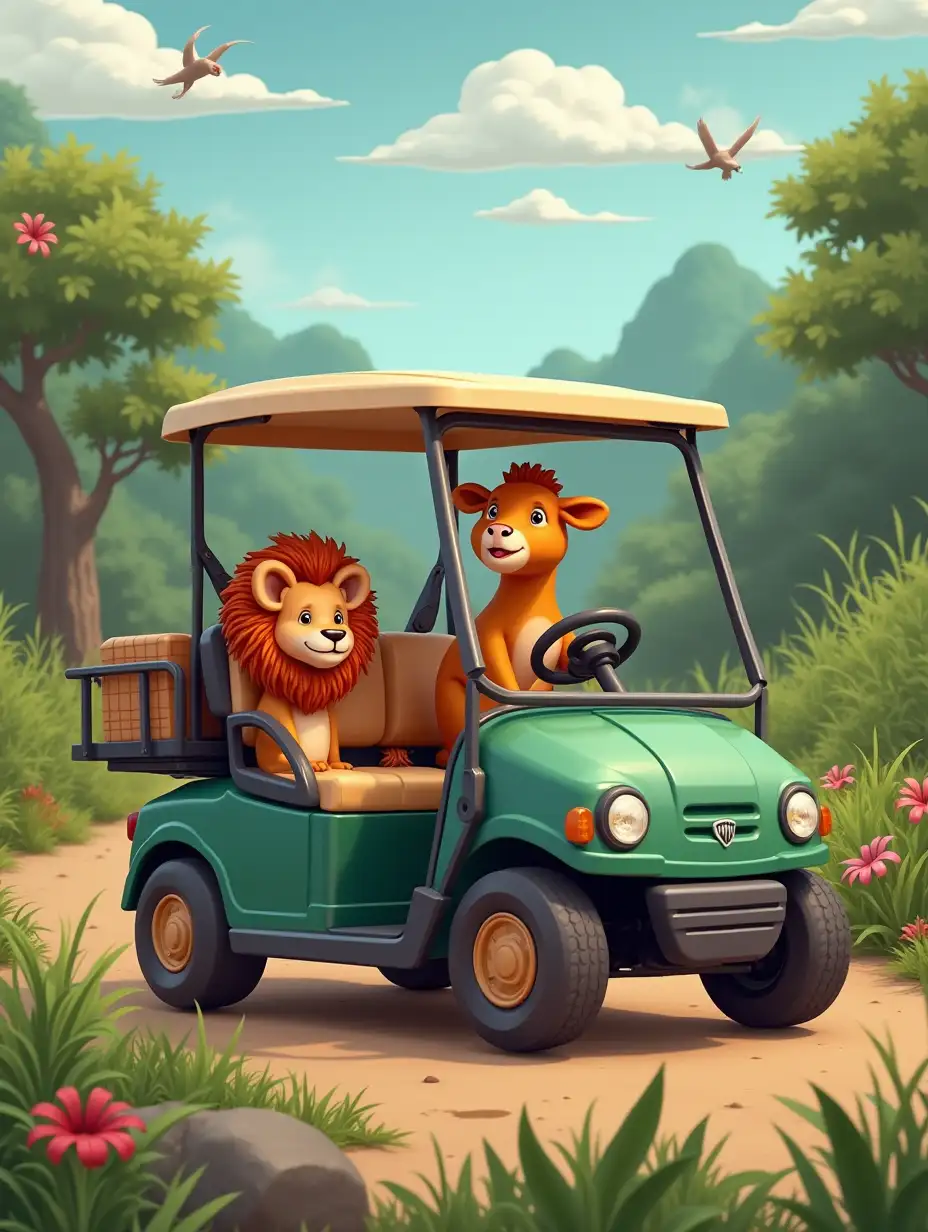 Go on safari in the animal garden with Golf car