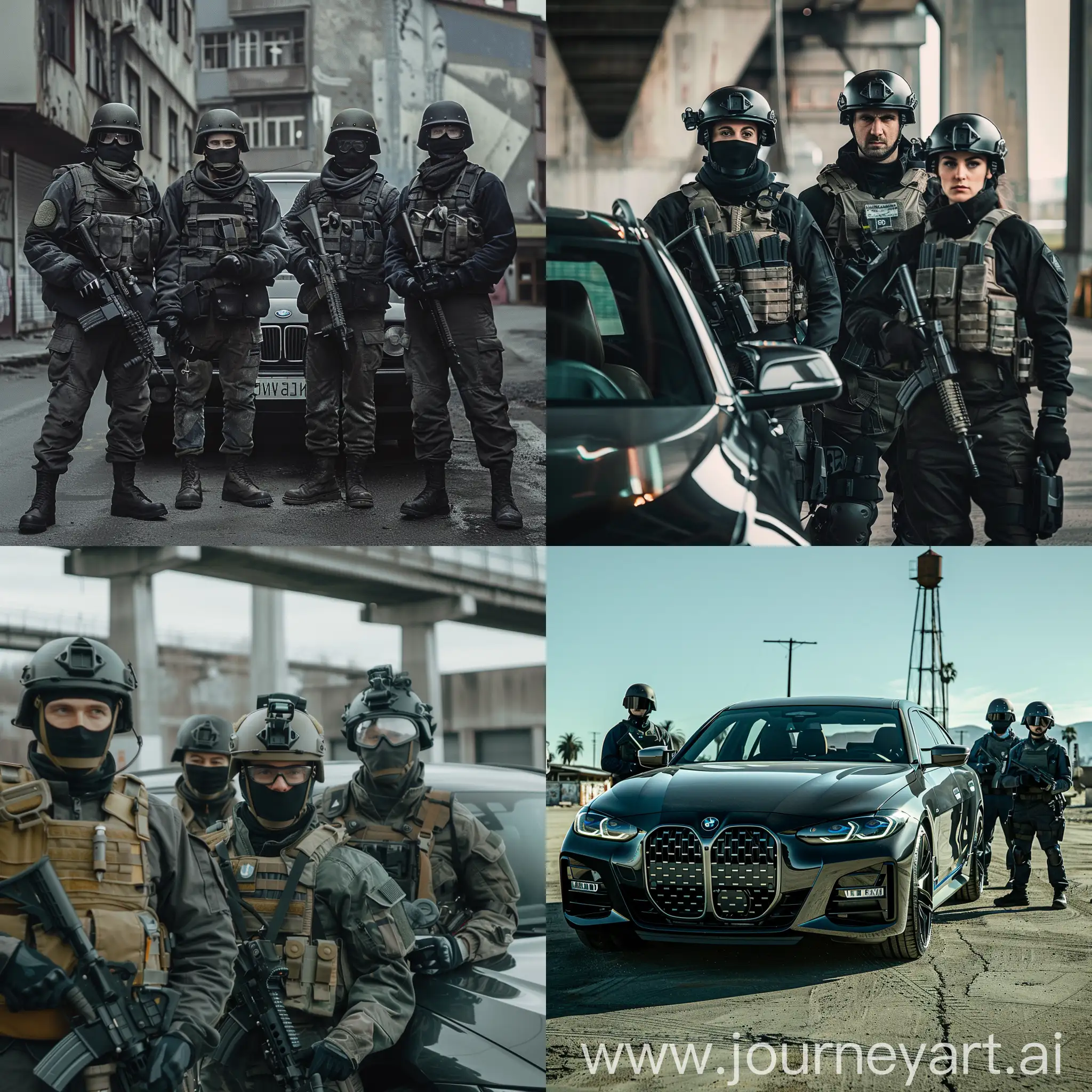 Security-Personnel-Standing-by-BMW-in-Helmets-and-Bulletproof-Vests