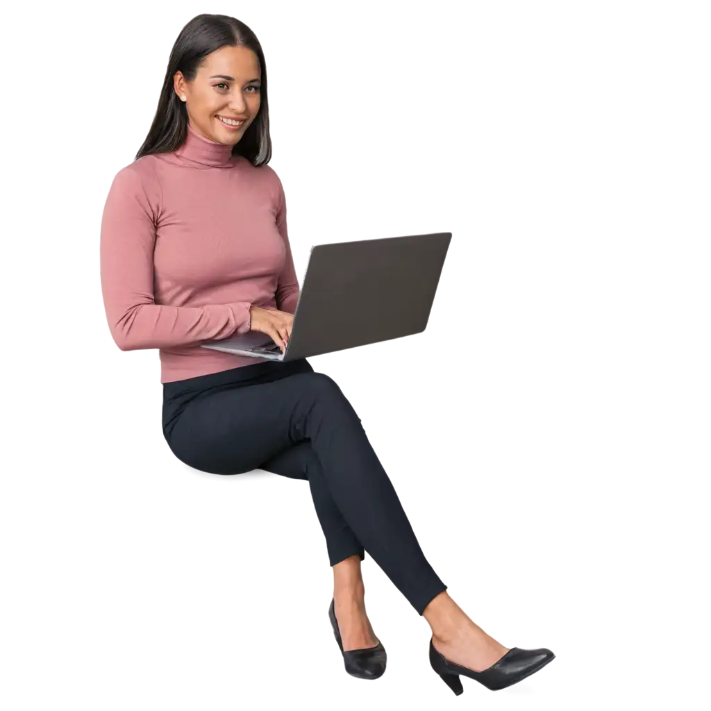 PNG-Image-of-a-Joyful-Woman-Sitting-with-a-Laptop-Enhance-Your-Online-Presence