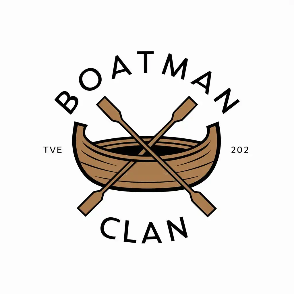 a vector logo design,with the text "Boatman Clan ", main symbol:A wooden boat with two oars,Moderate,be used in Religious industry,clear background