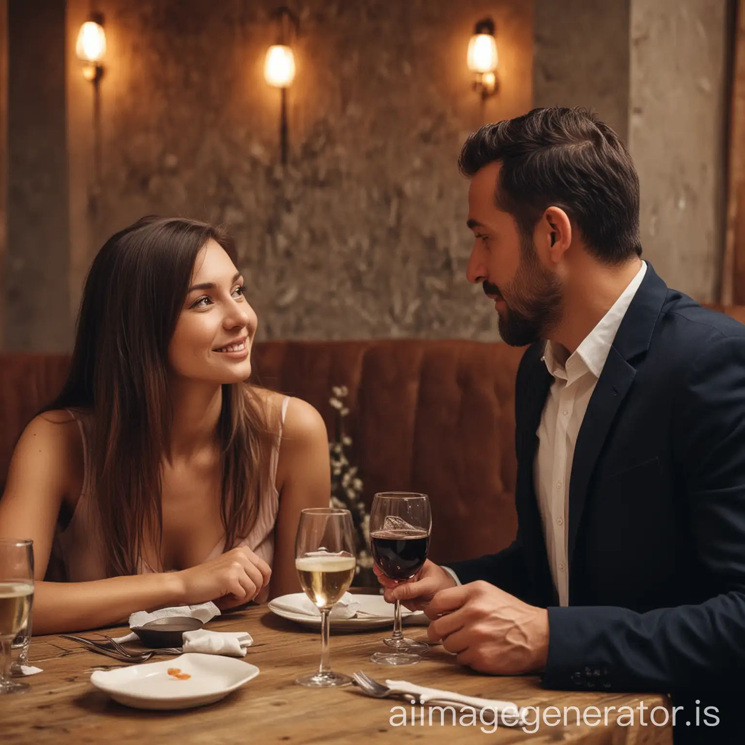 A date in a restaurant of a beautiful couple. A man aged 40. A girl aged 20.