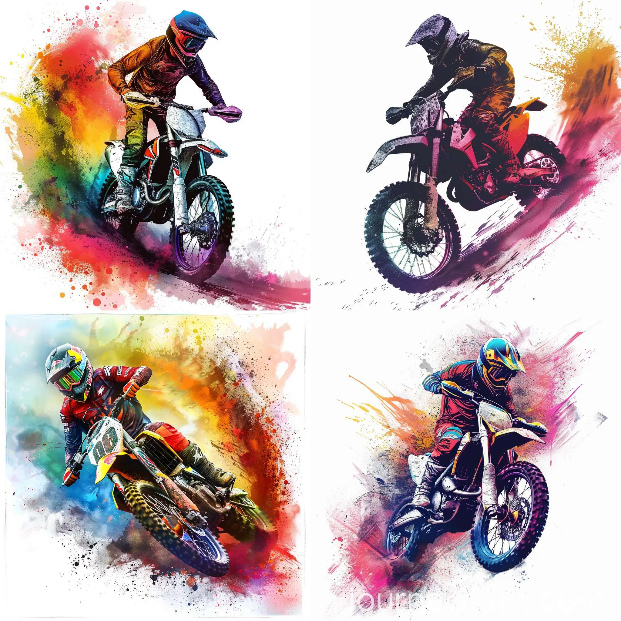 Motocross-Poster-Illustration-on-White-Background-with-Rainbow-Dust