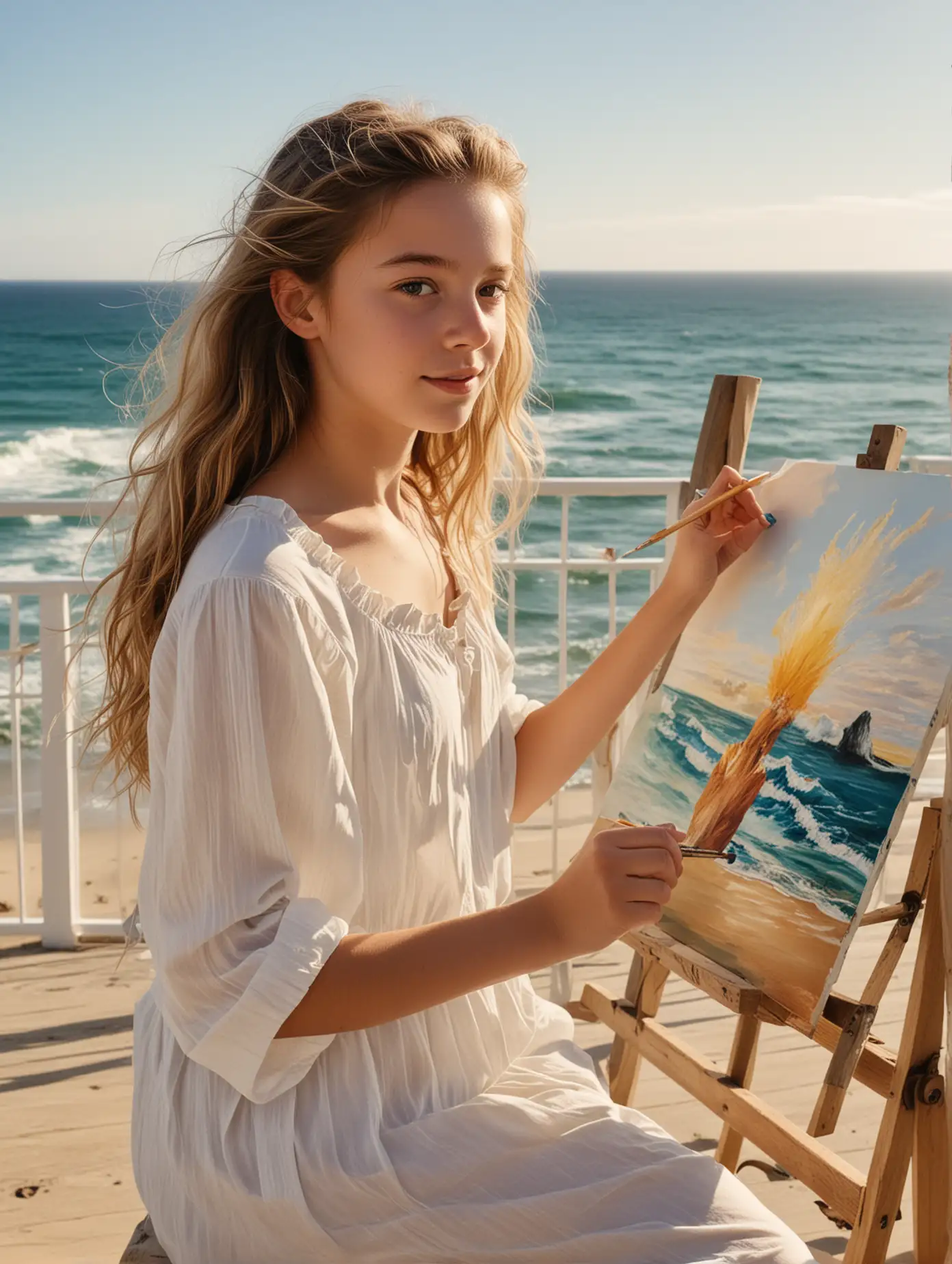 10YearOld-Girl-Painting-Beach-Scenes-on-a-Sunlit-Terrace