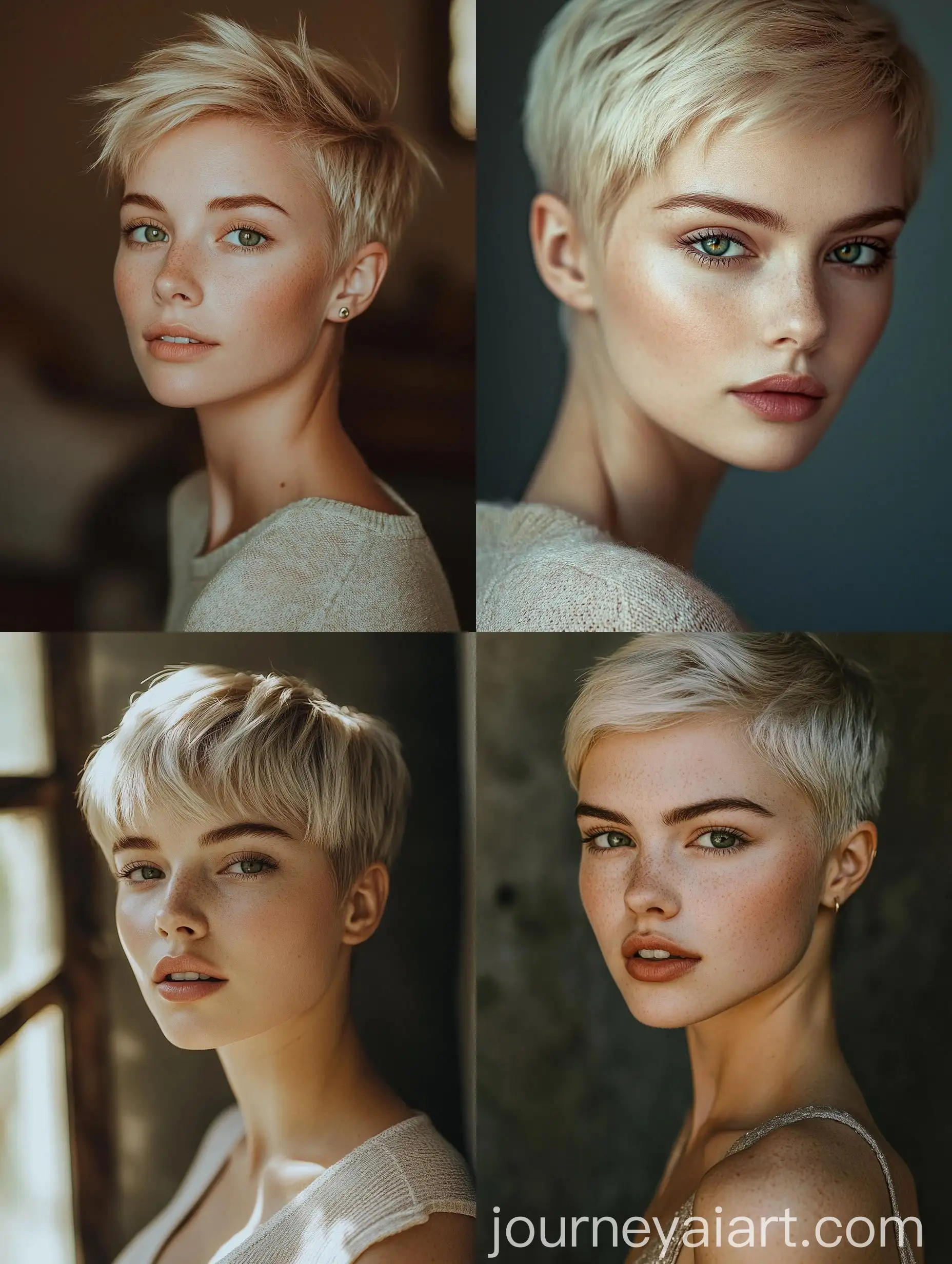 Portrait-of-a-Beautiful-Woman-with-Green-Eyes-and-Short-Blonde-Hair