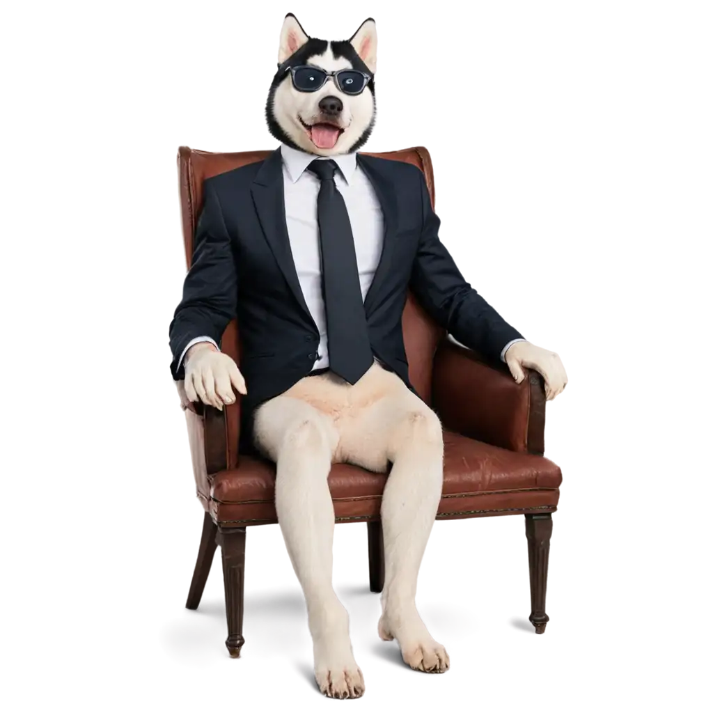 Siberian-Husky-Dog-in-Black-Suit-and-Glasses-PNG-Image