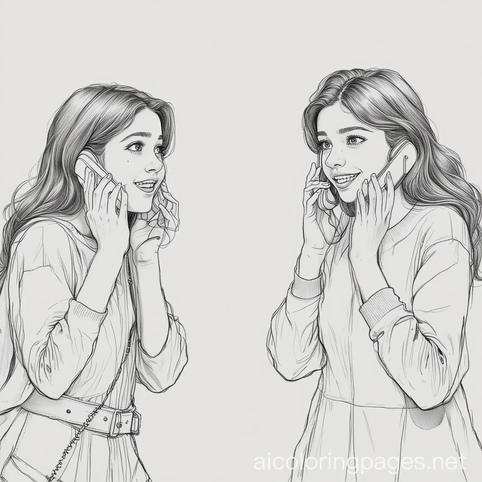 Two-Girls-Calling-Each-Other-on-the-Phone-in-Different-Places-Coloring-Page