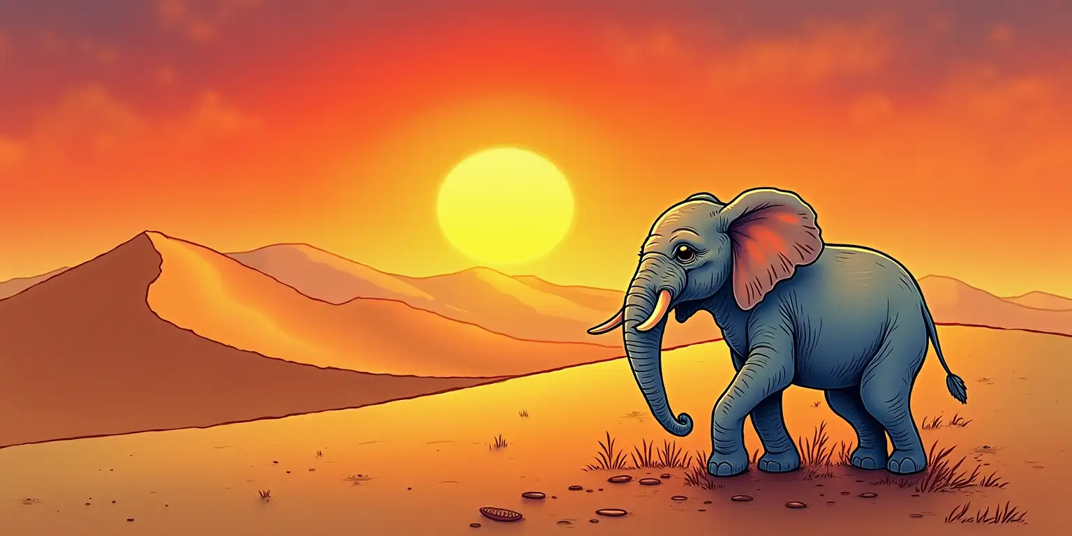 Surreal Elephant Amidst a Sahara Sunset in Dalis Style