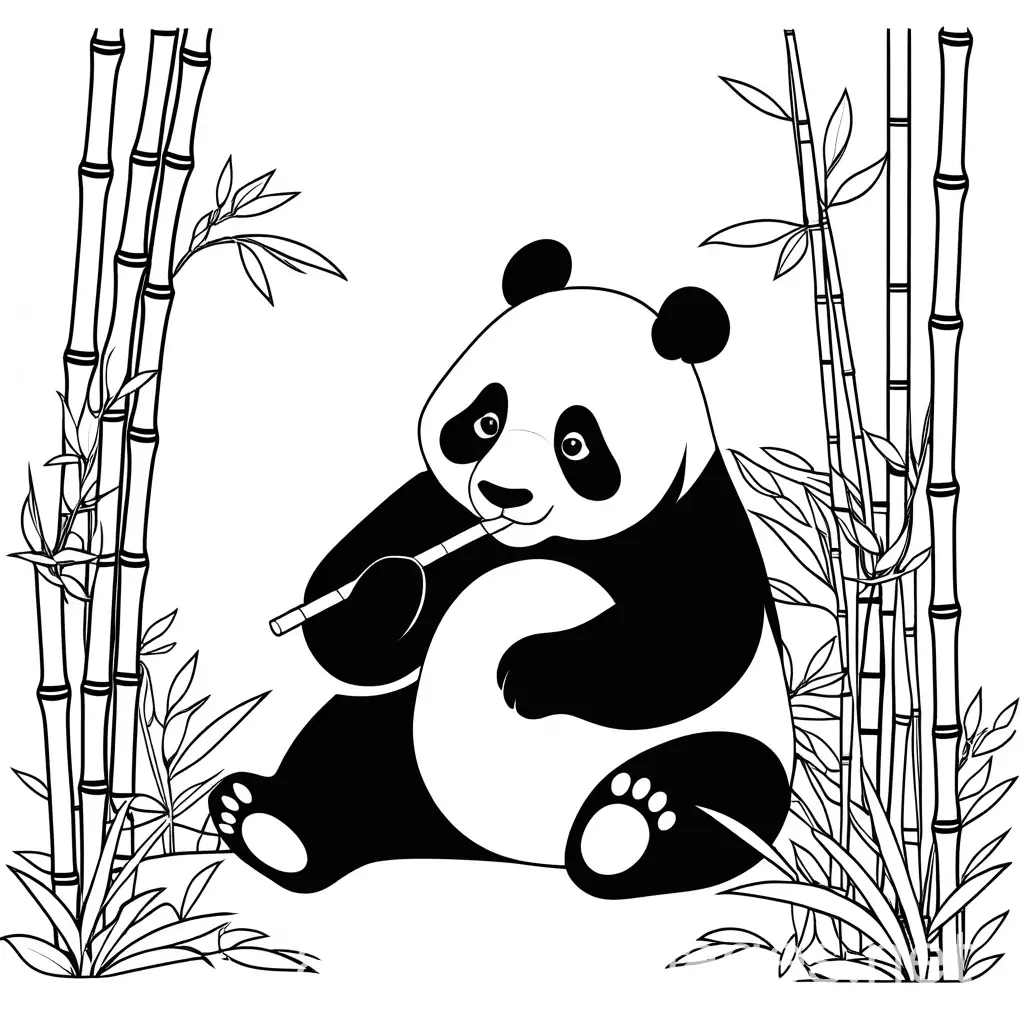 Panda-Enjoying-Bamboo-A-Simple-Coloring-Page-for-Kids