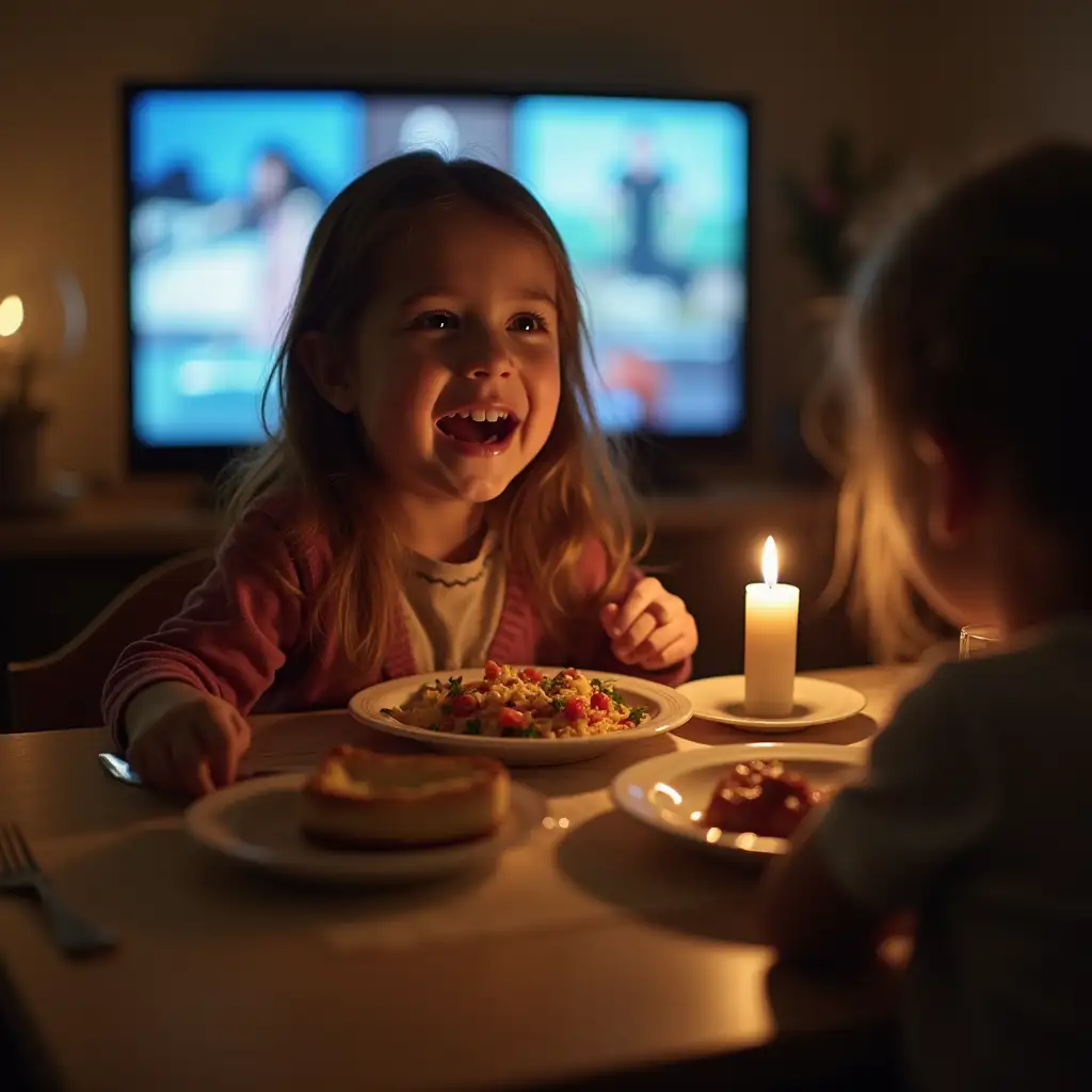 GIRL HAVING HER DINNER IN FRONT OF THE TV