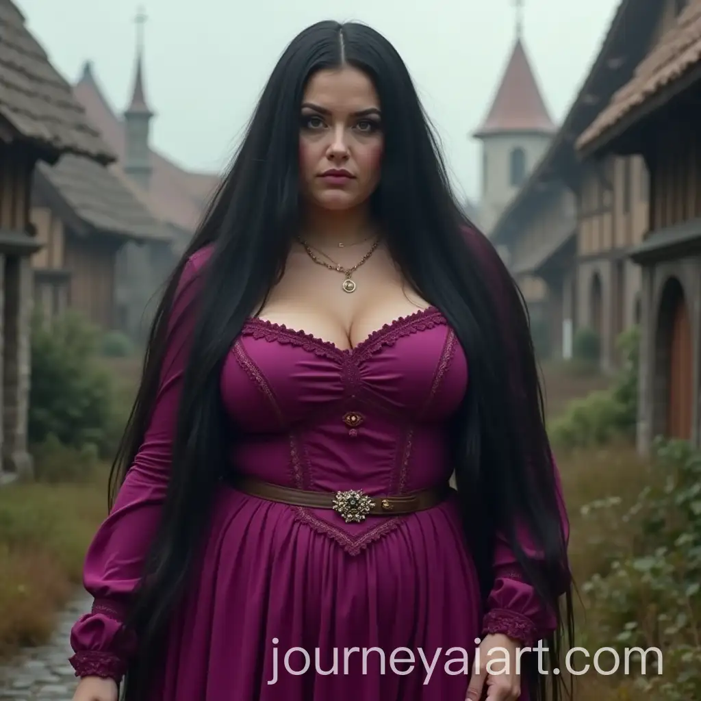 Magical-Medieval-Town-with-a-Beautiful-European-Woman-in-Magenta-Dress