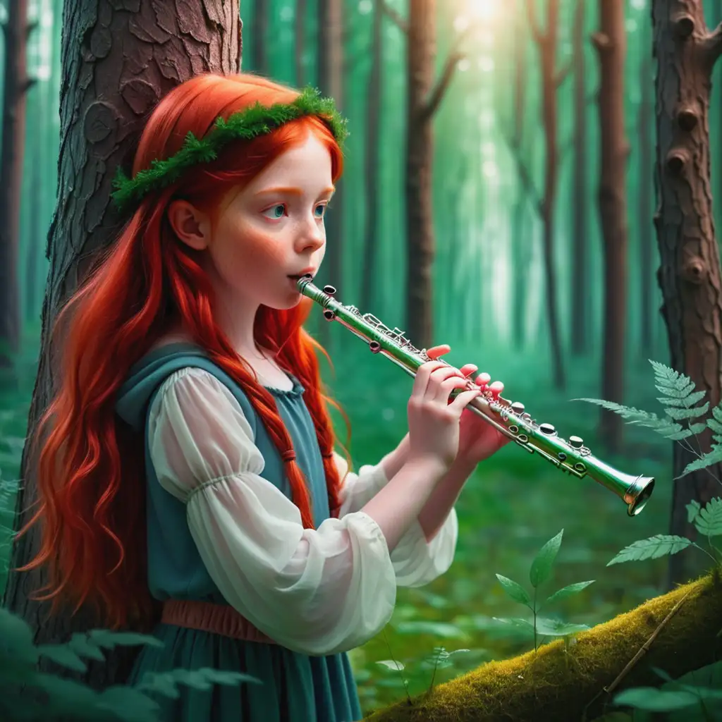 RedHaired-Girl-Playing-Flute-in-Enchanted-Forest