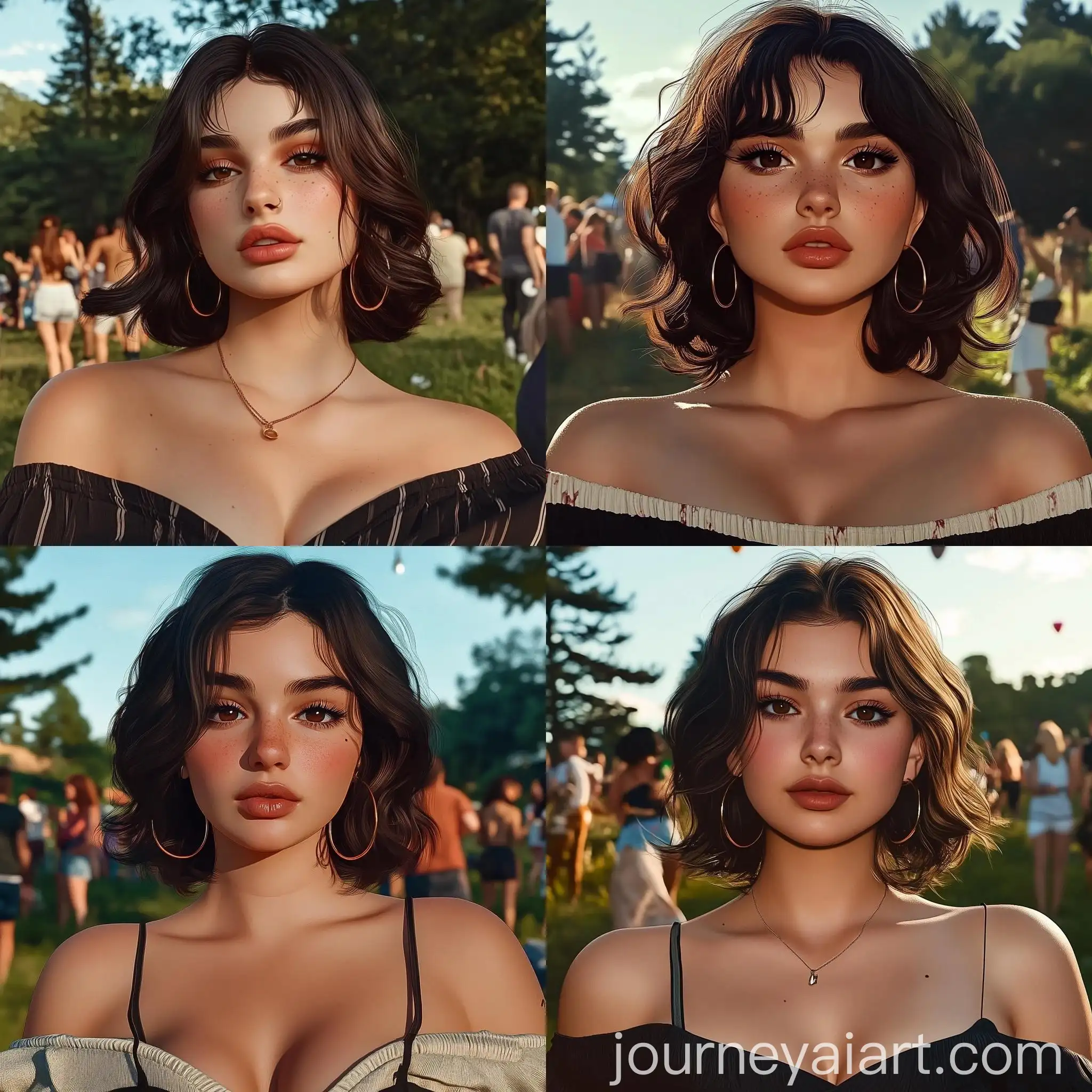 Young-Woman-with-Dark-Makeup-and-Hoop-Earrings-in-Party-Field