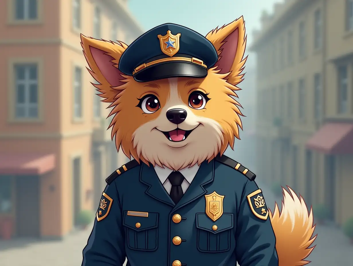 a princess type shitzu dressed in police uniform