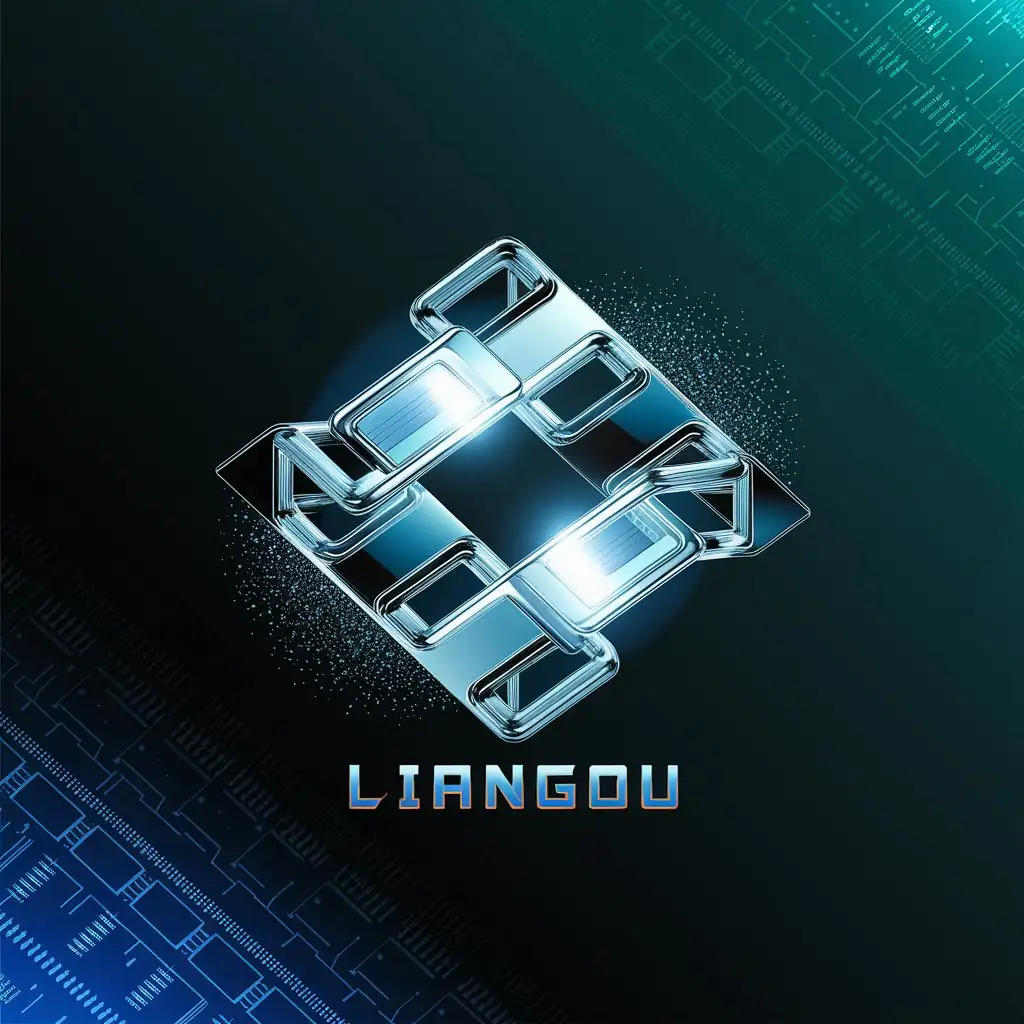 LOGO Design for LIANGOU Dynamic 3D Cubes Mobius Strip Cyberpunk Colors Tech Elements