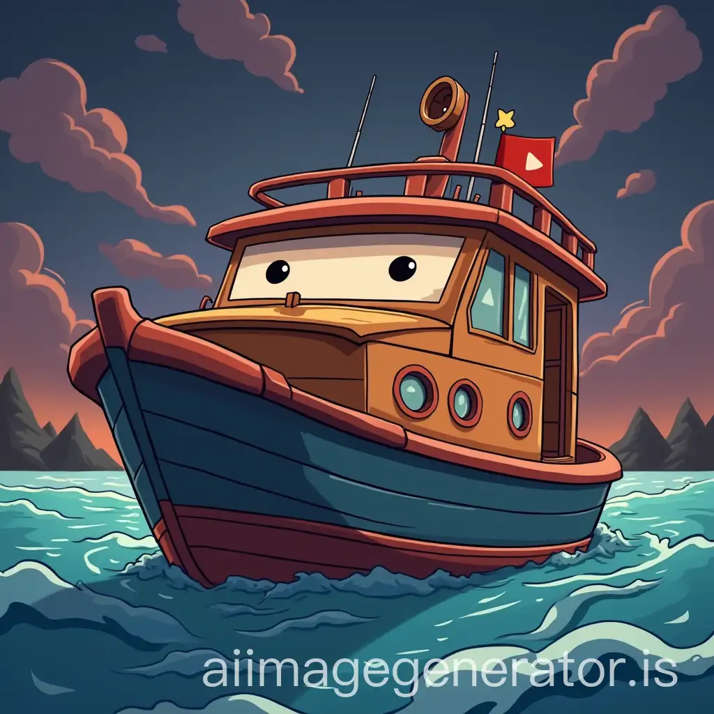 make me an animated boat interior that could serve as a youtube brawl stars logo