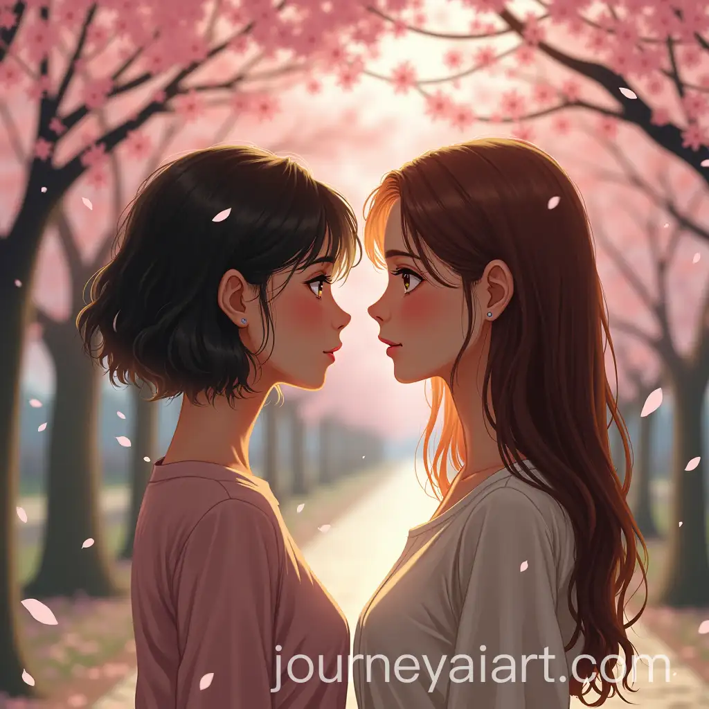 Romantic-Moment-Under-Cherry-Blossoms-in-Korea-with-Falling-Petals