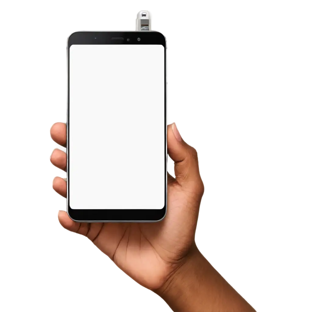 Hand-Holding-a-Cell-Phone-with-a-White-Screen-PNG-Image-for-Clean-and-Versatile-Digital-Design