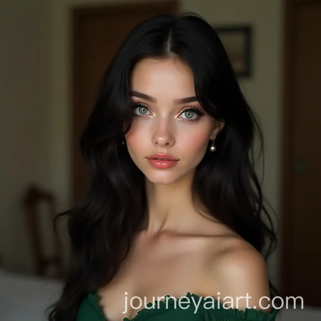 Elegant-Young-Woman-in-a-Green-Dress-with-Expressive-Blue-Eyes