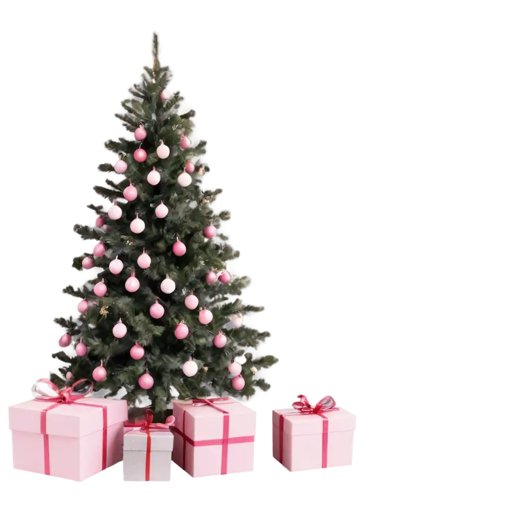 Realistic-180-cm-Christmas-Tree-Decorated-with-Light-Pink-Toys-PNG-Image-for-Holiday-Designs