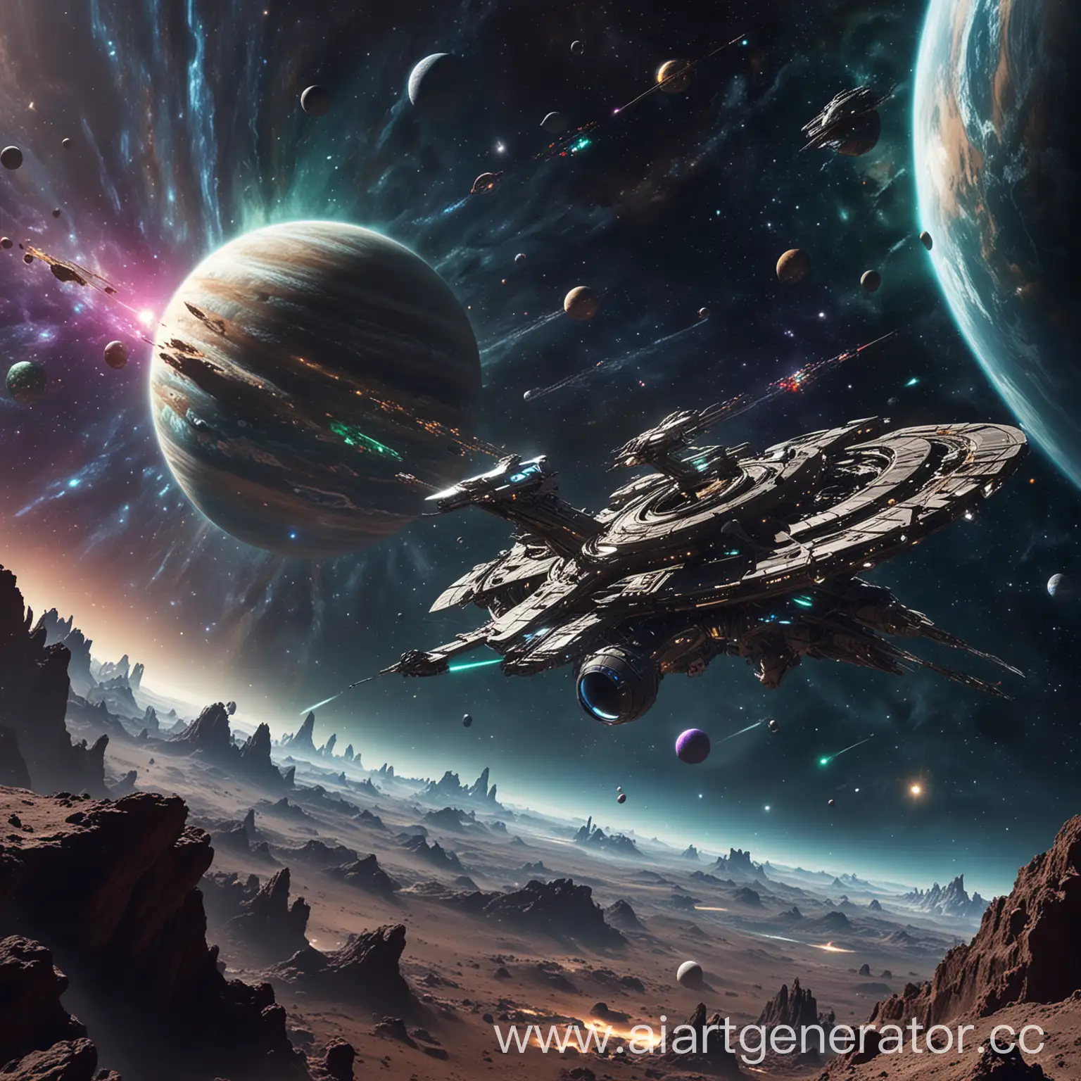 Dynamic-Futuristic-Metaverse-with-Flying-Spaceships-and-Diverse-Planets