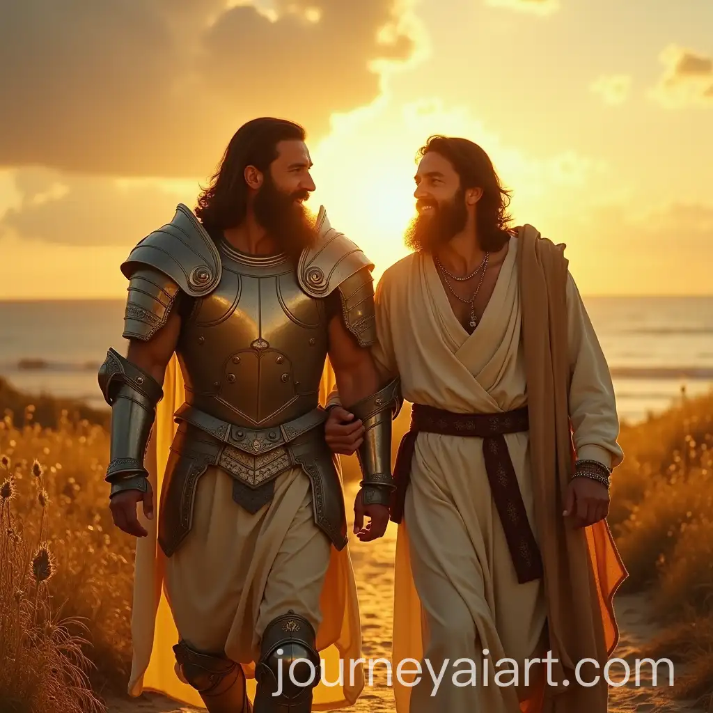 Jesus-and-the-Bearded-Warrior-Walking-on-a-Golden-Path