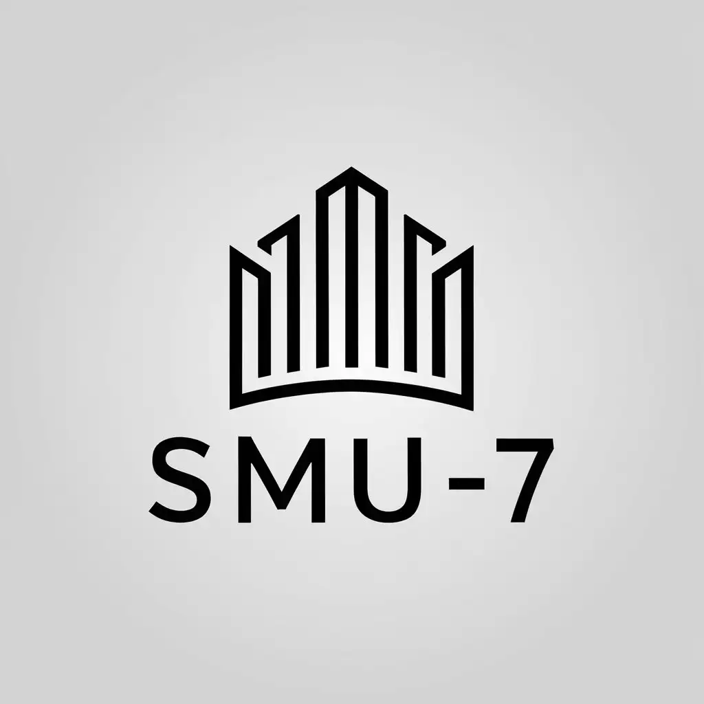 a vector logo design,with the text "SMU-7", main symbol:high-rise buildings in the form of vertical lines like a crown,Moderate,clear background