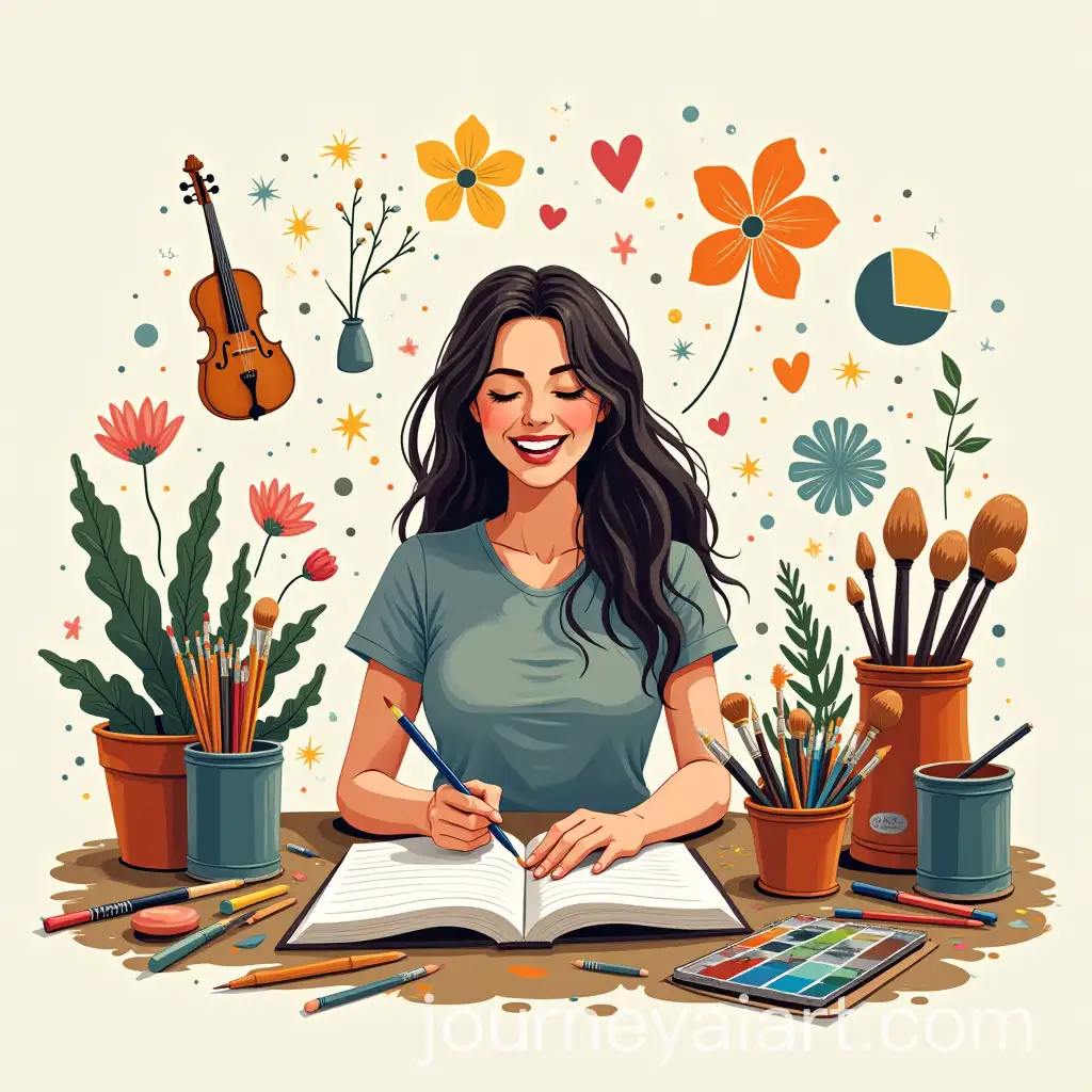 Artist-Immersed-in-Creative-Expression-with-Art-Supplies-and-Instruments