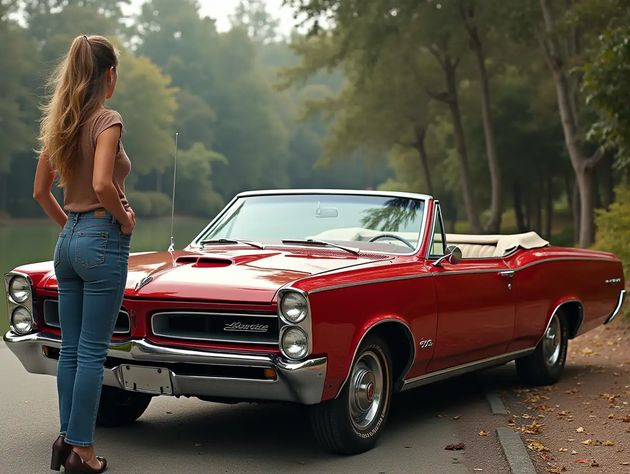 Bermuda-Woman-in-Jeans-Posing-with-a-New-Pontiac-Car