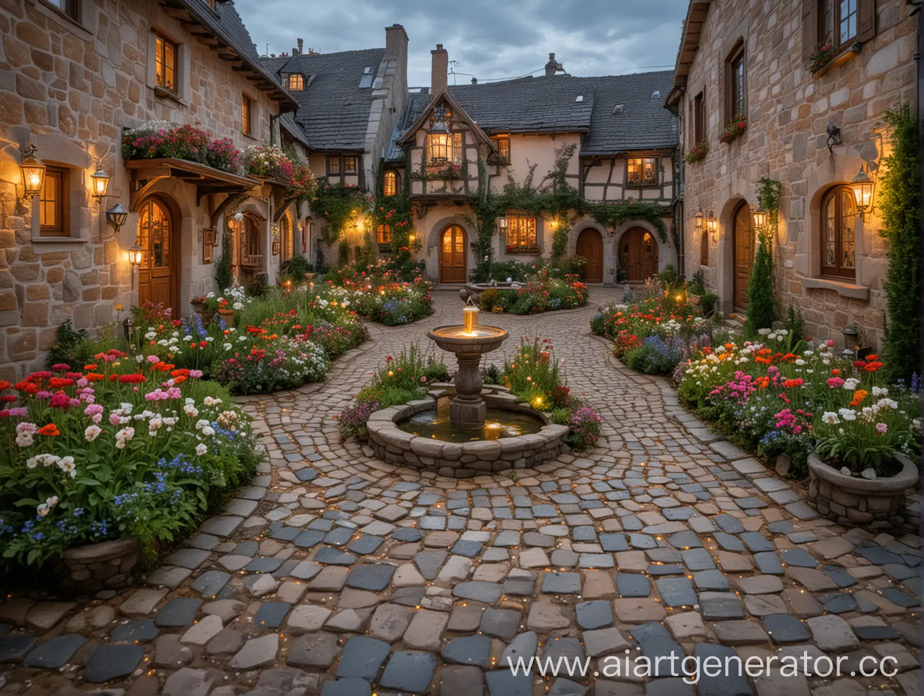 Flower-Garden-with-Fountain-and-Luxurious-FairyTale-House