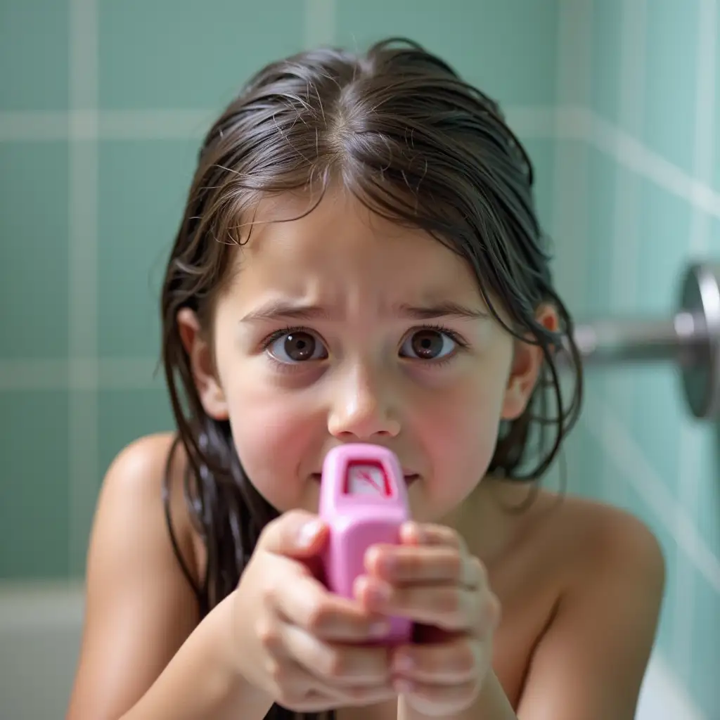 Confused-Girl-Holding-Pink-Thermometer-in-Front-of-School-Bathroom