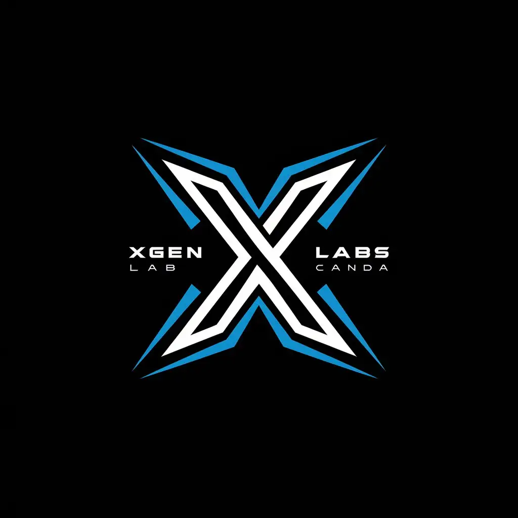 LOGO Design For XGEN LABS CANADA Bold X in White and Blue on Black Background