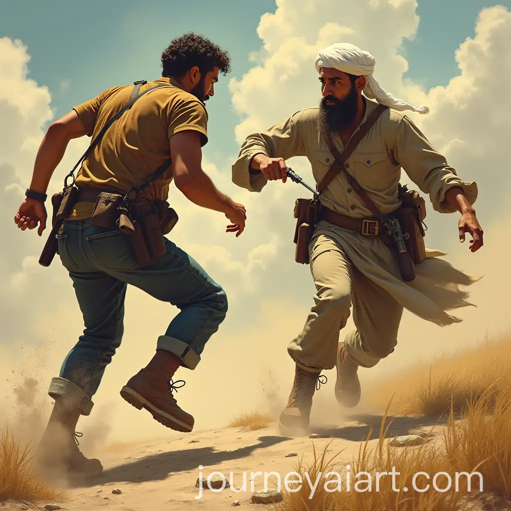 American-Soldier-Chasing-a-Muslim-Character-in-WWII-Propaganda-Style