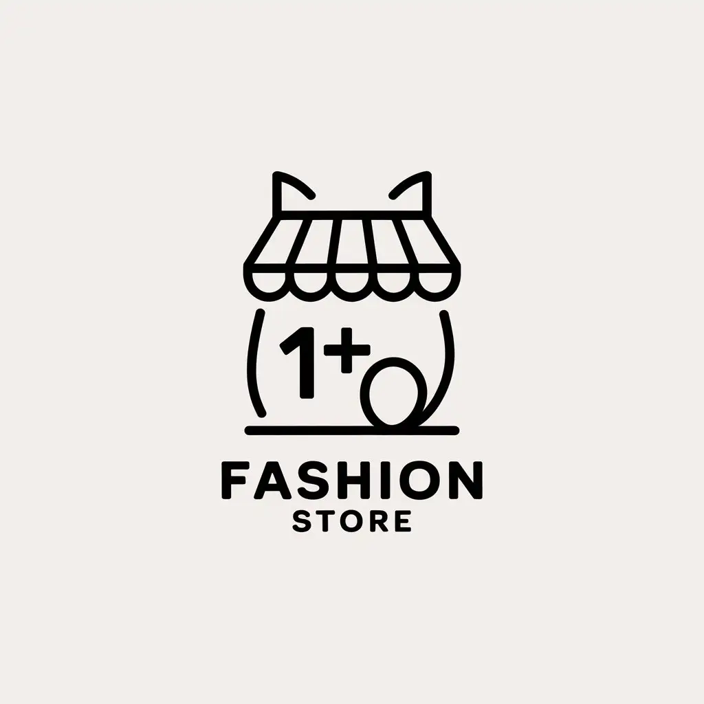 a vector logo design,with the text "1+", main symbol:Fashion store, shop name ‘1+’, simple and generous is fine, apply cat elements, simple and atmospheric is OK, hand-drawn lines,Minimalistic,be used in Retail industry,clear background