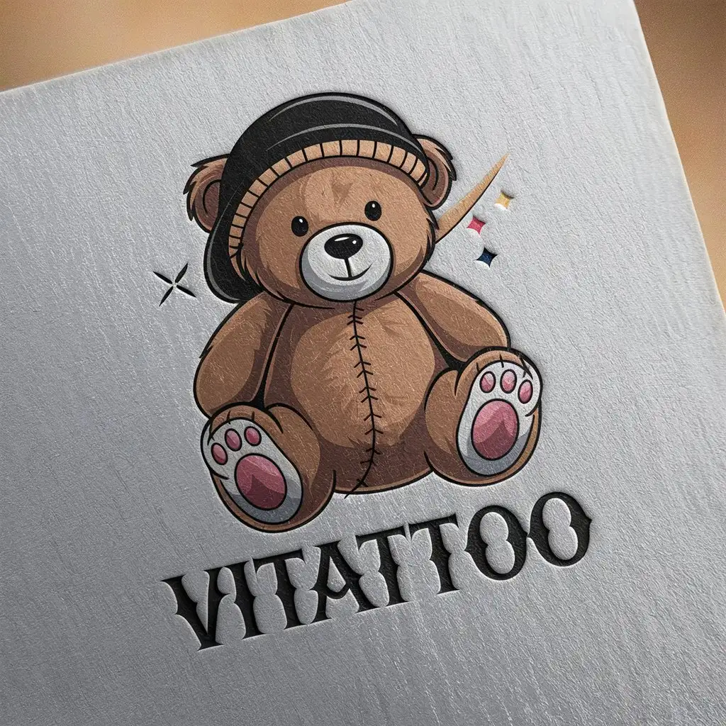 LOGO Design for VITATTOO Cute Teddy Bear with Tattoos and Warm Accessories