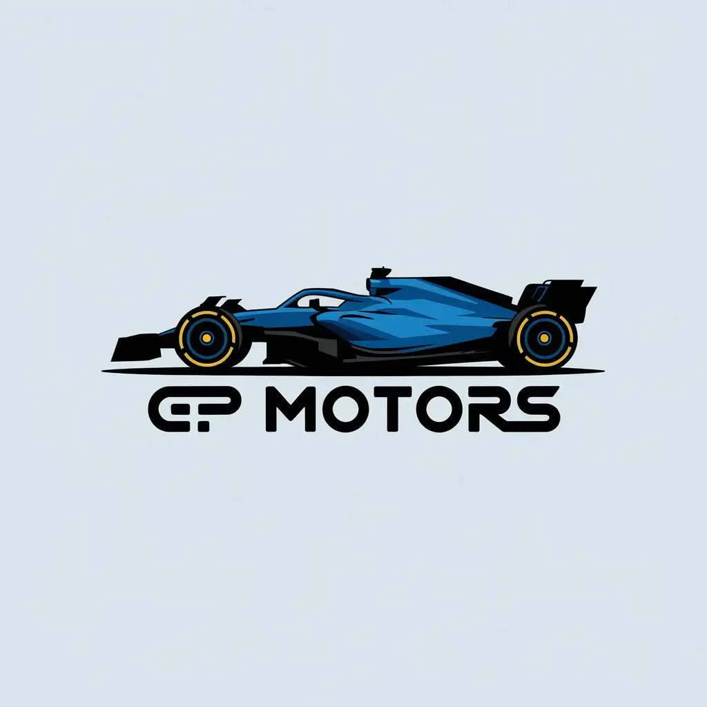 LOGO Design for GP Motors Modern F1 Car Symbol with Blue and Clear Background for Automotive Industry