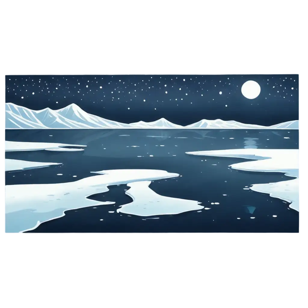 Hand-Drawn-Cartoon-Ice-Covered-Antarctic-Lake-at-Night-PNG-Image