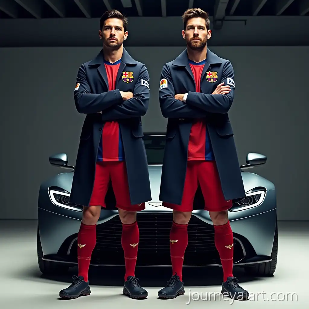 Cristiano-Ronaldo-and-Lionel-Messi-in-Stylish-Trench-Coats-with-Luxury-Sports-Car