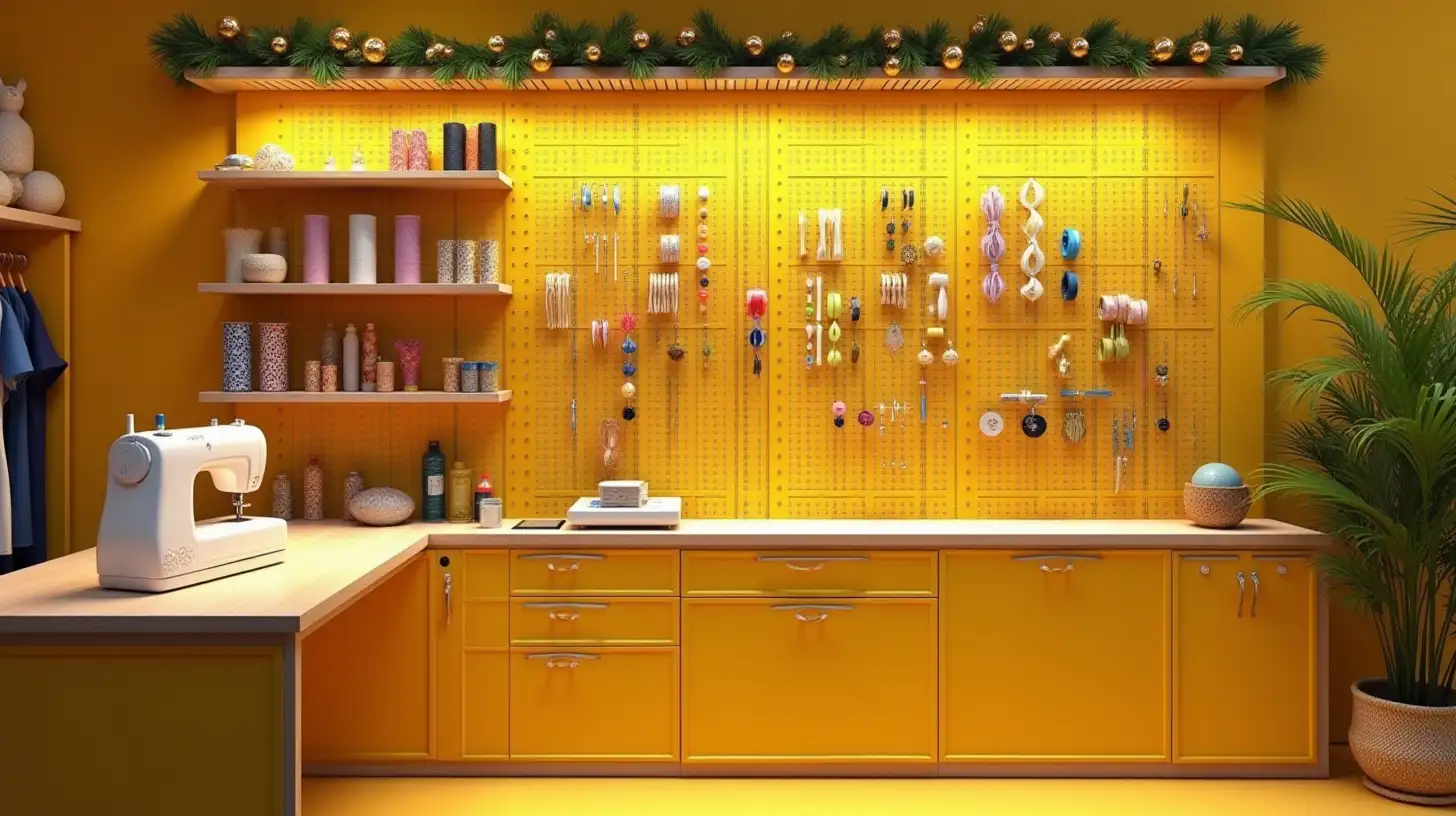 Modern Sewing Room with Vibrant Haberdashery Display