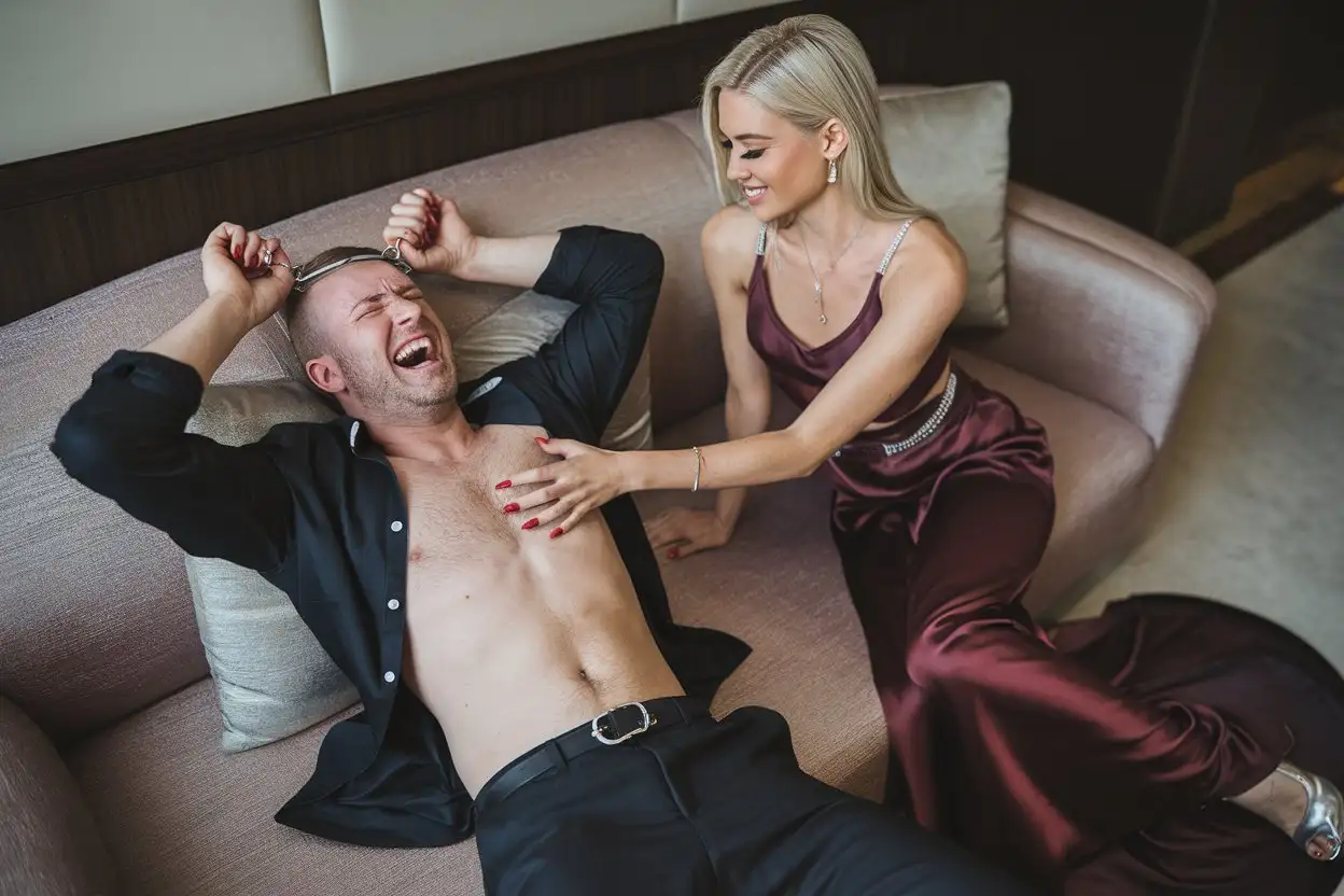 Luxury-Hotel-Room-with-Laughing-Man-and-Smiling-Woman-in-Elegant-Attire