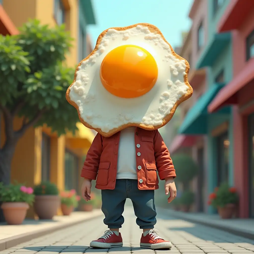 Human-with-SunnySideUp-Egg-for-a-Head-in-Colorful-Urban-Setting